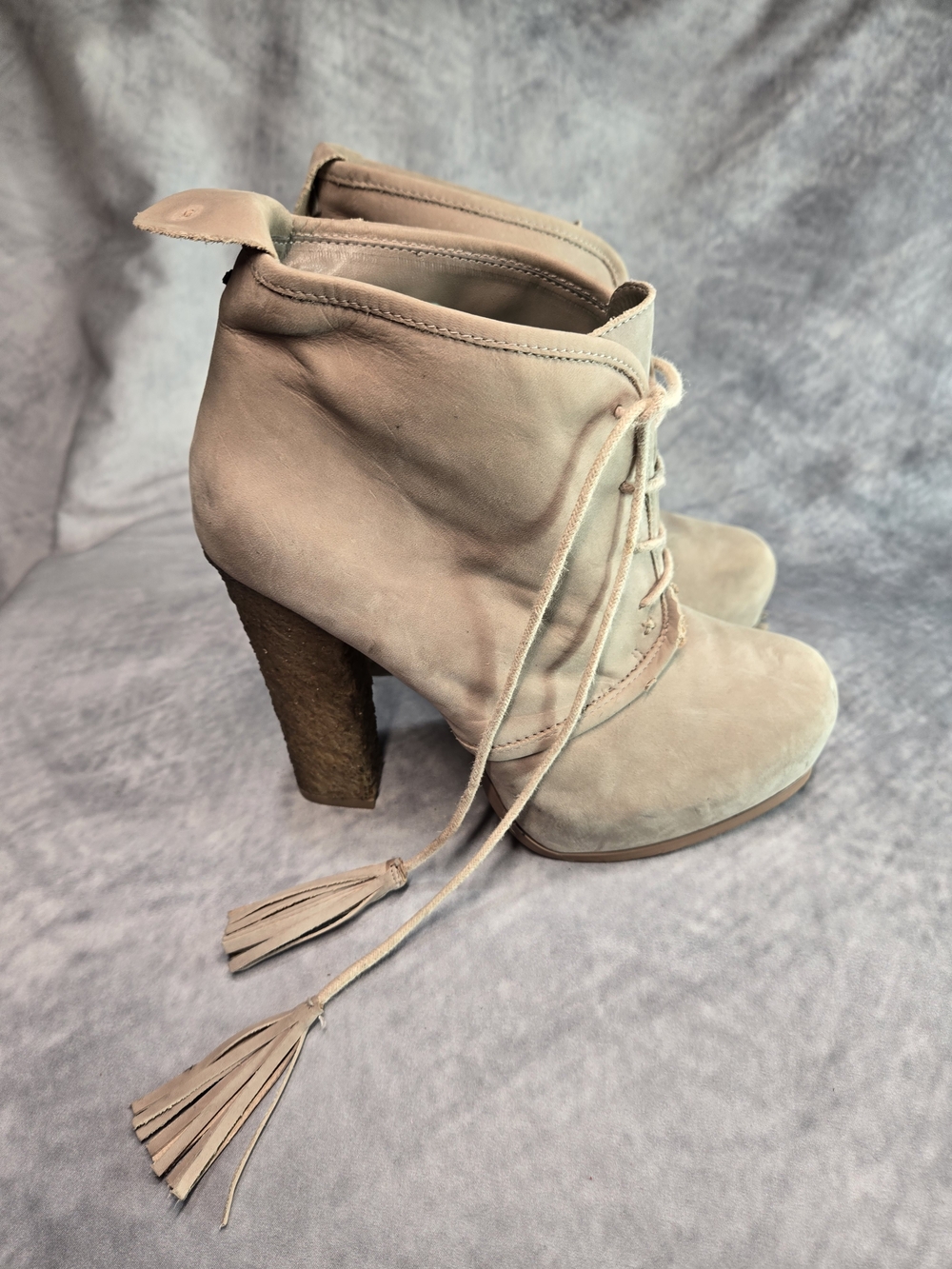Steve Madden Blush Suede Lace-Up Tassel Ankle Boots
